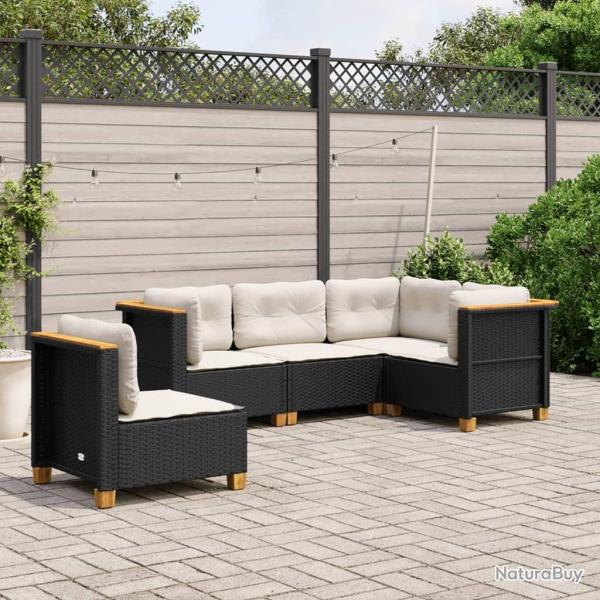 Salon de jardin 5 pcs avec coussins noir r�sine tress�e