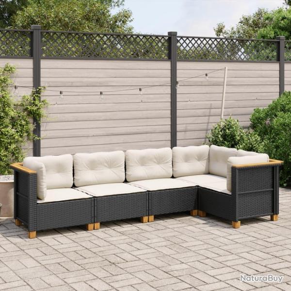 Salon de jardin 5 pcs avec coussins noir r�sine tress�e