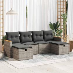Salon de jardin 6 pcs avec coussins gris r&eacute;sine tress&eacute;e alsavelo
