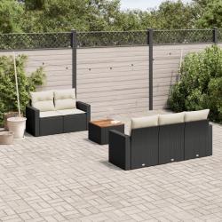 Salon de jardin 6 pcs avec coussins noir r&eacute;sine tress&eacute;e alsavelo