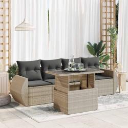 Salon de jardin 5 pcs avec coussins gris clair r&eacute;sine tress&eacute;e