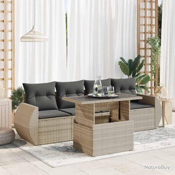 Salon de jardin 5 pcs avec coussins gris clair r�sine tress�e