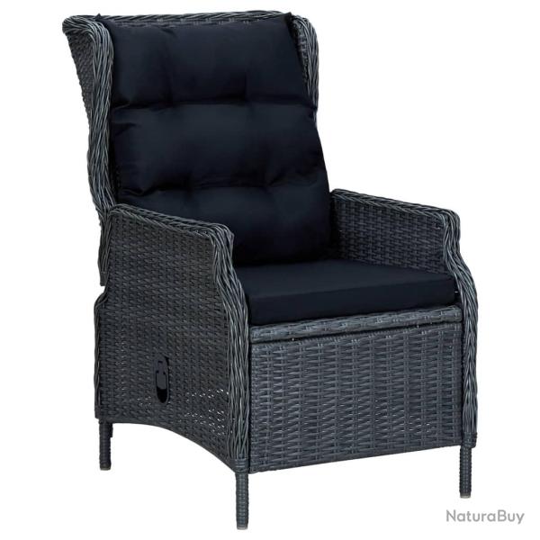 Chaise inclinable de jardin coussins R�sine tress�e Gris fonc�