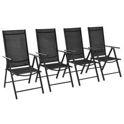 Chaises pliables de jardin lot de 4 Aluminium et textil&egrave;ne Noir