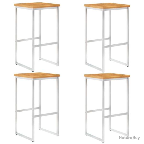 Chaises de bar lot de 4 bois d'acacia solide/acier inoxydable