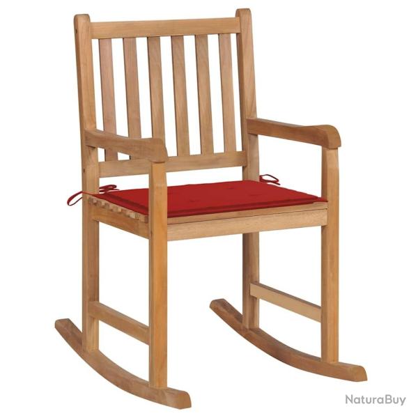Chaise � bascule avec coussin rouge Bois de teck solide