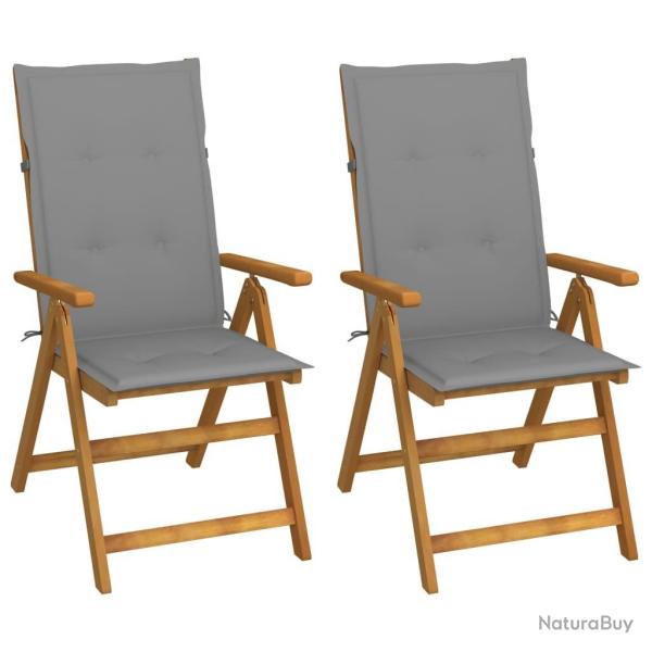 Chaises inclinables de jardin lot de 2 et coussins Bois acacia alsavelo