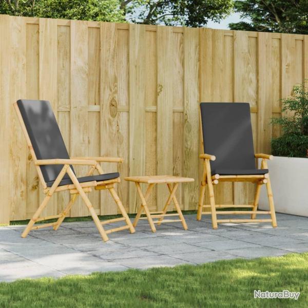 Chaises inclinables de jardin pliantes lot de 2 coussins bambou