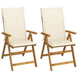 Chaises inclinables de jardin lot de 2 et coussins Bois acacia