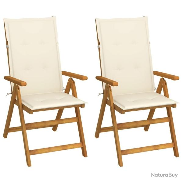 Chaises inclinables de jardin lot de 2 et coussins Bois acacia