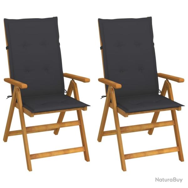 Chaises inclinables de jardin lot de 2 et coussins Bois acacia alsavelo