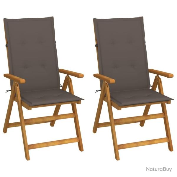 Chaises inclinables de jardin lot de 2 et coussins Bois acacia alsavelo