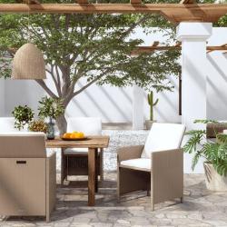 Chaises &agrave; manger de jardin et coussins lot de 4 beige rotin