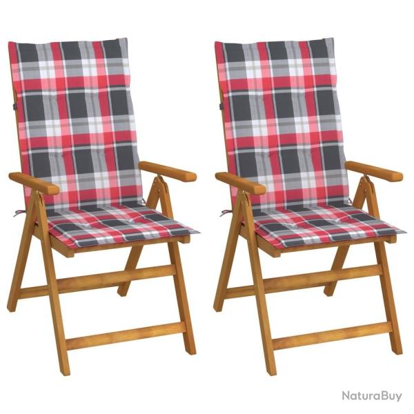 Chaises inclinables de jardin lot de 2 et coussins Bois acacia