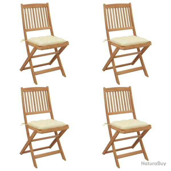 Chaises pliables de jardin lot de 4 avec coussins Bois d'acacia alsavelo