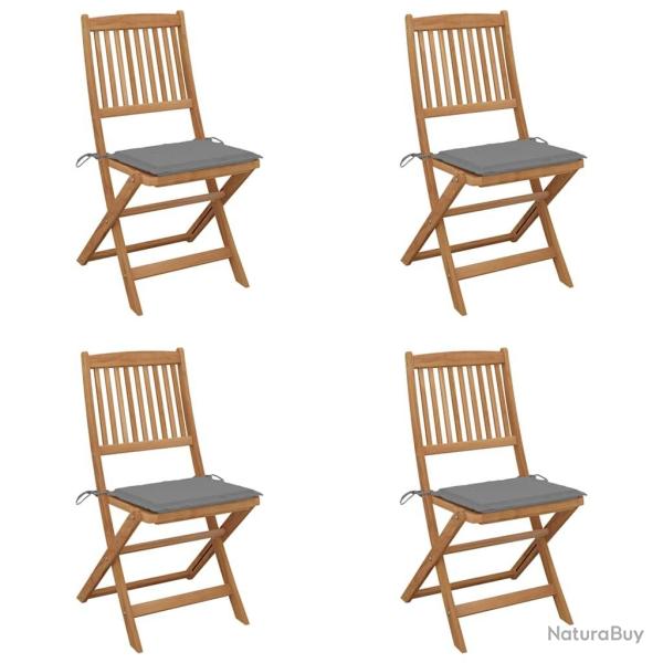 Chaises pliables de jardin lot de 4 avec coussins Bois d'acacia