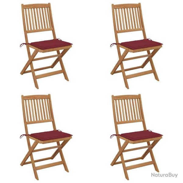 Chaises pliables de jardin lot de 4 avec coussins Bois d'acacia alsavelo