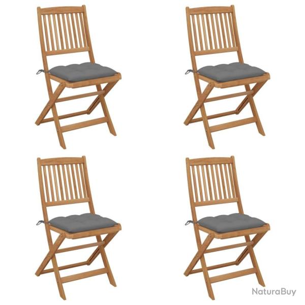 Chaises pliables de jardin lot de 4 avec coussins Bois d'acacia alsavelo