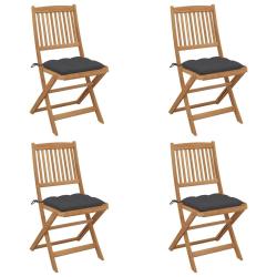 Chaises pliables de jardin lot de 4 avec coussins Bois d'acacia