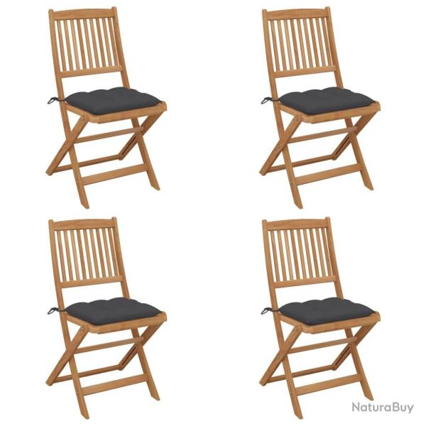Chaises pliables de jardin lot de 4 avec coussins Bois d'acacia alsavelo