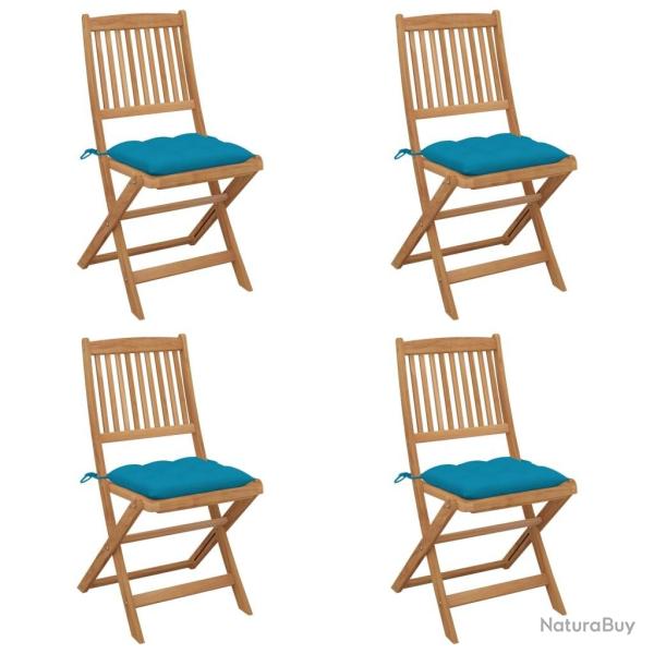 Chaises pliables de jardin lot de 4 avec coussins Bois d'acacia alsavelo