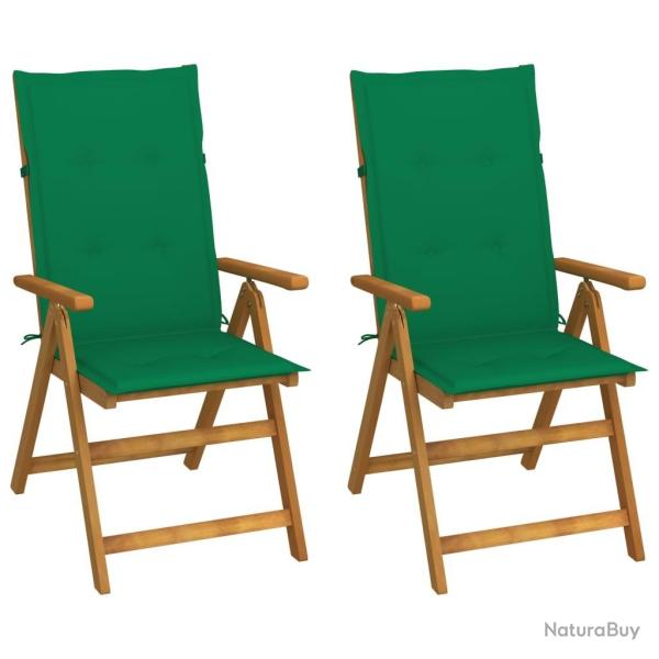 Chaises inclinables de jardin lot de 2 et coussins Bois acacia