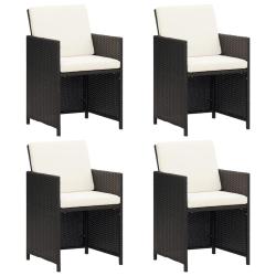 Chaises &agrave; manger de jardin et coussins lot de 4 noir poly rotin alsavelo