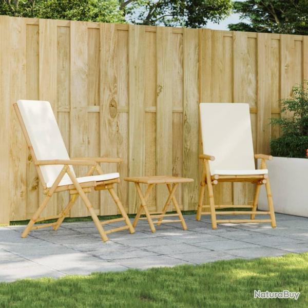 Chaises inclinables de jardin pliantes lot de 2 coussins bambou