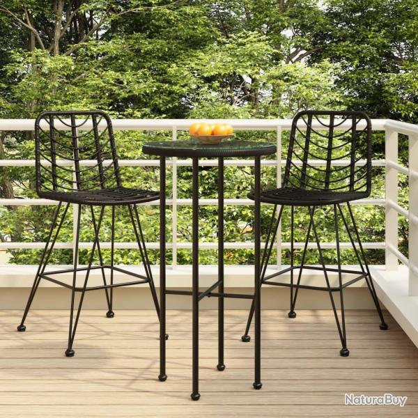 Tabourets de bar lot de 2 Noir R�sine tress�e et acier