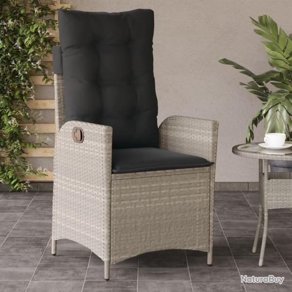 Chaise inclinable de jardin coussins gris clair r�sine tress�e