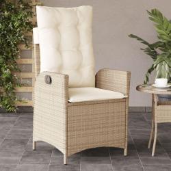 Chaise inclinable de jardin avec coussins beige r&eacute;sine tress&eacute;e