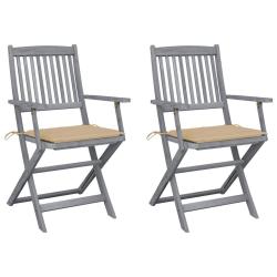 Chaises pliables d'ext&eacute;rieur lot de 2 et coussins Bois d'acacia alsavelo