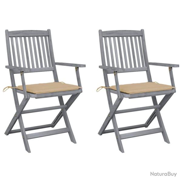 Chaises pliables d'ext�rieur lot de 2 et coussins Bois d'acacia alsavelo