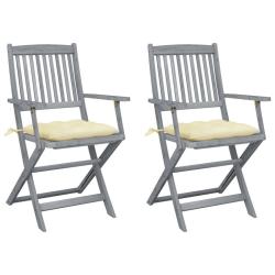 Chaises pliables d'ext&eacute;rieur lot de 2 et coussins Bois d'acacia alsavelo