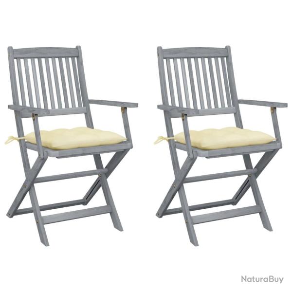 Chaises pliables d'extrieur lot de 2 et coussins Bois d'acacia alsavelo