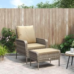 Chaise de jardin avec tabouret marron clair r&eacute;sine tress&eacute;e