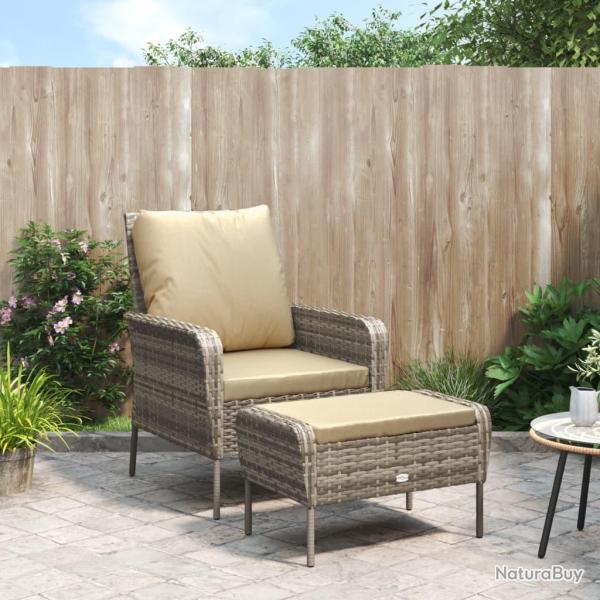 Chaise de jardin avec tabouret marron clair r�sine tress�e