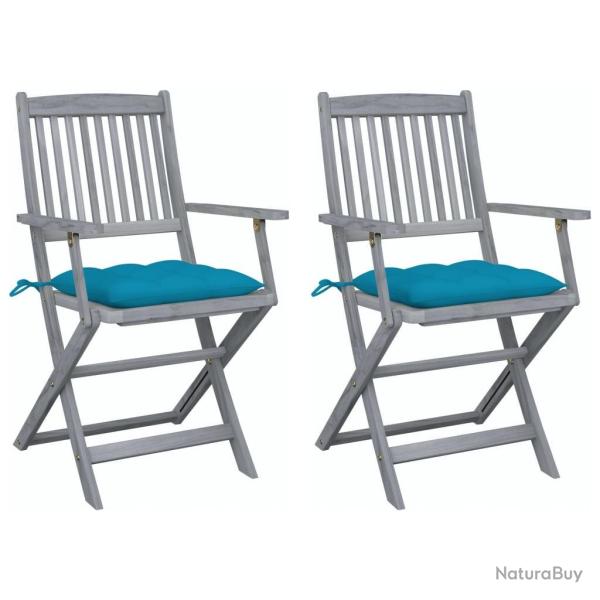 Chaises pliables d'extrieur lot de 2 et coussins Bois d'acacia alsavelo
