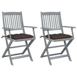 Chaises pliables d'ext&eacute;rieur lot de 2 et coussins Bois d'acacia