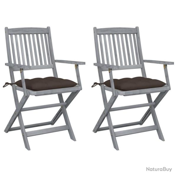 Chaises pliables d'ext�rieur lot de 2 et coussins Bois d'acacia