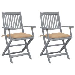 Chaises pliables d'ext&eacute;rieur lot de 2 et coussins Bois d'acacia