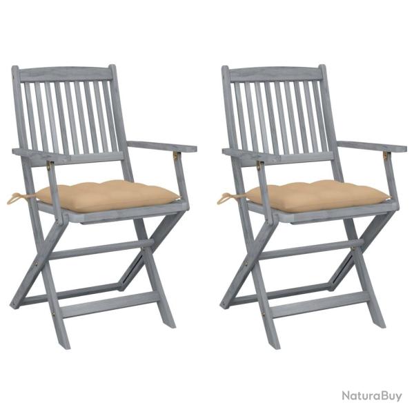 Chaises pliables d'ext�rieur lot de 2 et coussins Bois d'acacia