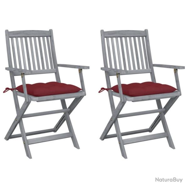 Chaises pliables d'extrieur lot de 2 et coussins Bois d'acacia alsavelo