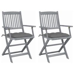 Chaises pliables d'ext&eacute;rieur lot de 2 et coussins Bois d'acacia