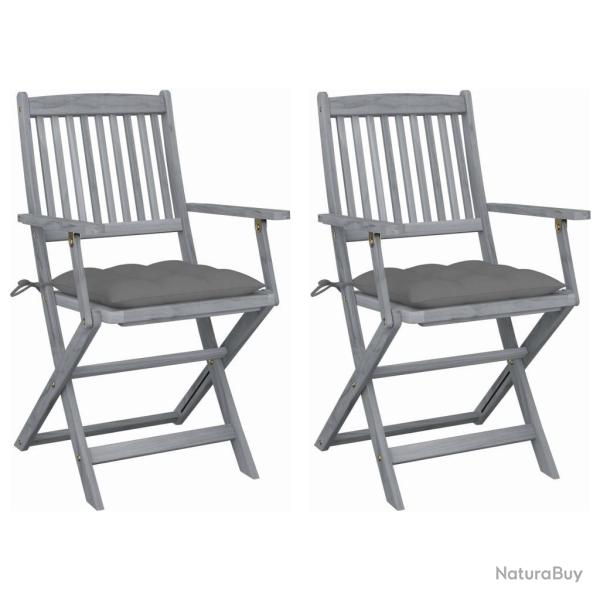 Chaises pliables d'extrieur lot de 2 et coussins Bois d'acacia alsavelo