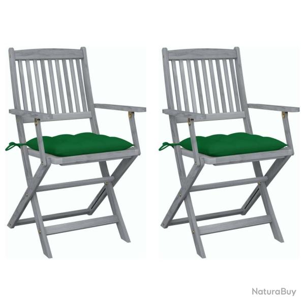 Chaises pliables d'extrieur lot de 2 et coussins Bois d'acacia alsavelo
