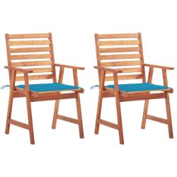 Chaises &agrave; manger d'ext&eacute;rieur lot de 2 et coussins Acacia massif