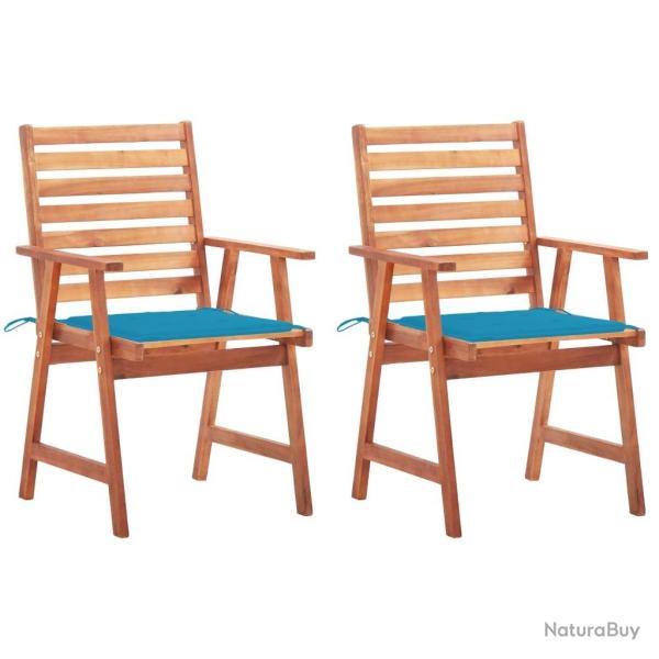 Chaises � manger d'ext�rieur lot de 2 et coussins Acacia massif