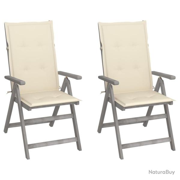 Chaises inclinables de jardin lot de 2 et coussins Bois acacia