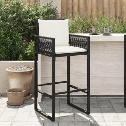 Tabourets de bar jardin coussins lot de 2 noir r&eacute;sine tress&eacute;e